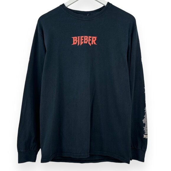 Black Justin Bieber Purpose Tour 2016/17 Official Merch Long Sleeve T-Shirt sz M - Picture 1 of 6